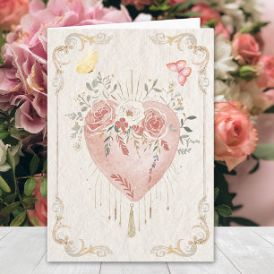 Carte Rouge Baroque Floral Cœur Sacré Bonne Saint-Valent