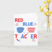 Carte Rouge Blanc & bleu Équipe enseignant 4 juillet (Fleur jaune)