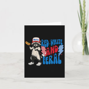Carte Rouge Blanc Et Feral Raccoon Funny Usa 4 juillet