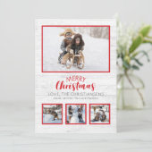 Carte Rouge Blanc Rustique Bois photo Noël (Debout devant)