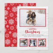 Carte Rouge Blanc Rustique Bois photo Noël (Devant / Derrière)