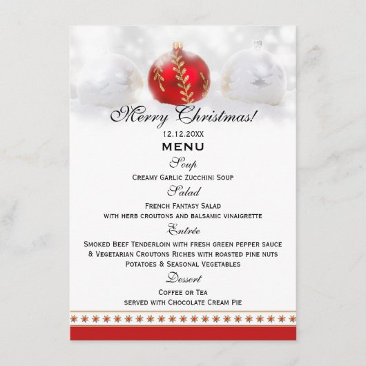 Carte rouge blanche de modèle de menu de dîner de (Devant)