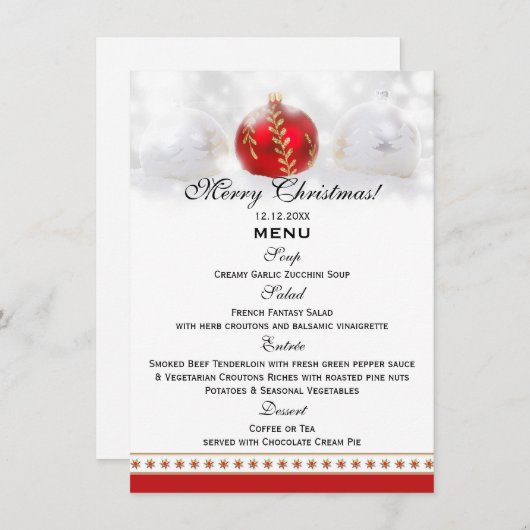 Carte rouge blanche de modèle de menu de dîner de (Devant / Derrière)