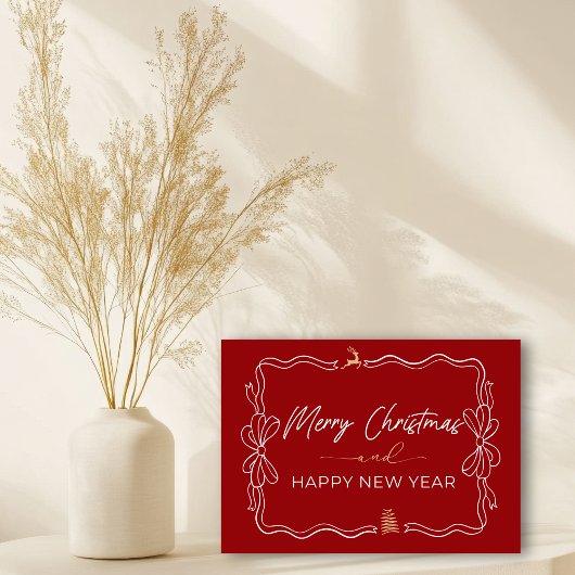 Carte Rouge : Bow & Trees Doodles Holiday Fold Card