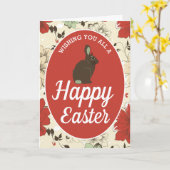 Carte Rouge & Crème Lapin Floral Oeuf de Pâques, Pâques (Fleur jaune)