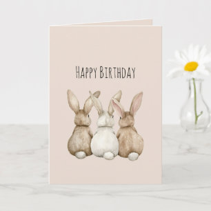 Carte Rouge Crème Trois Lapins Mignons Anniversaire de L