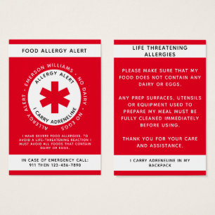 Carte rouge d'alerte aux allergies alimentaires