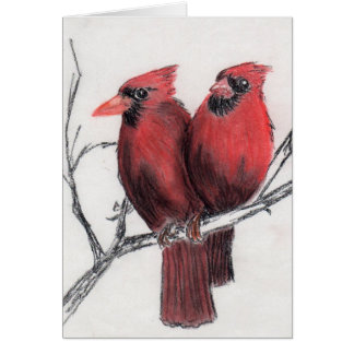 Carte rouge de deux oiseaux