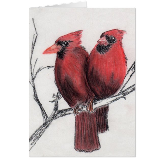 Carte rouge de deux oiseaux (Devant)