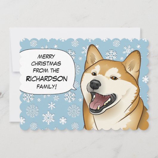 Carte rouge de Joyeux Noël de Shiba Inu de flocons (Devant)