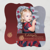 Carte rouge de vacances de photo d'ornement de (Devant / Derrière)