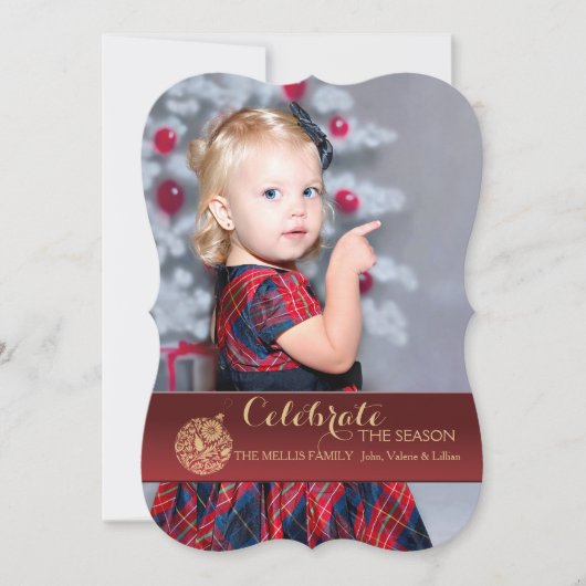 Carte rouge de vacances de photo d'ornement de (Devant)