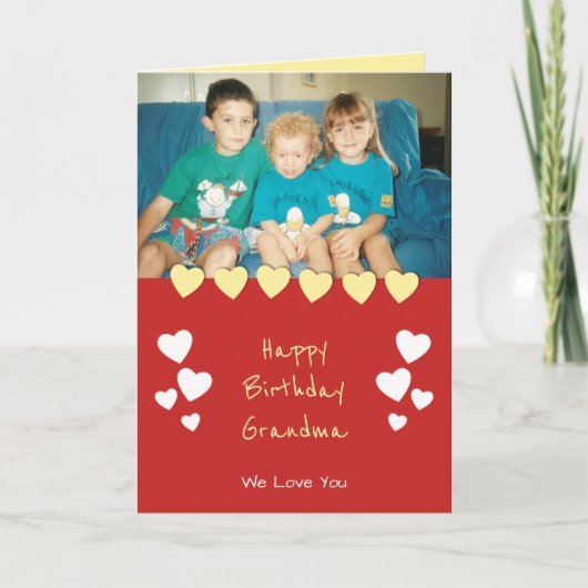 Carte Rouge et jaune avec les coeurs et la photo (Devant)