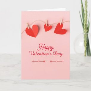 Carte Rouge et rose cœur Joyeuse Saint-Valentin pliée 