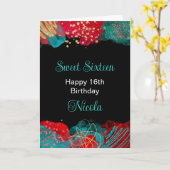 Carte Rouge et Turquoise Bleu Encre d'alcool doux 16 (Fleur jaune)