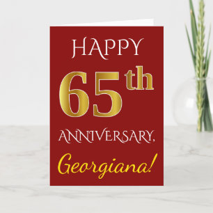 Carte Rouge, Faux Gold 65e anniversaire de Mariage + Nom