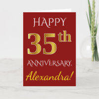Rouge, Faux Or 35e Anniversaire de Mariage + Nom