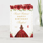 Carte Rouge Floral Brown Sweet sixteen fille cheveux (Devant)