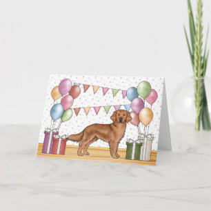 Carte Rouge Golden Retriever Coloré Pastel Anniversaire