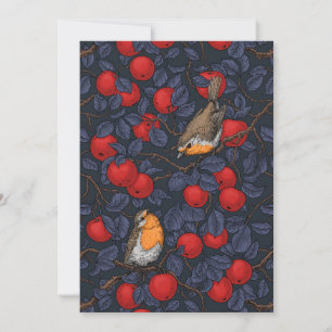 Carte Rouge-gorges dans le pommier/bleu et rouge
