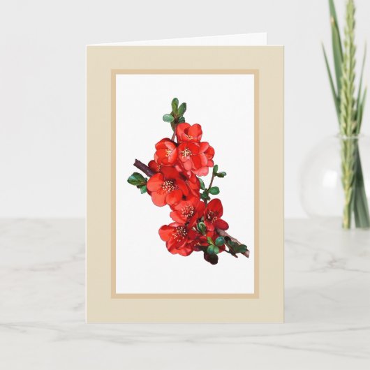 Carte Rouge japonais Quince Blossom illustration beige (Devant)