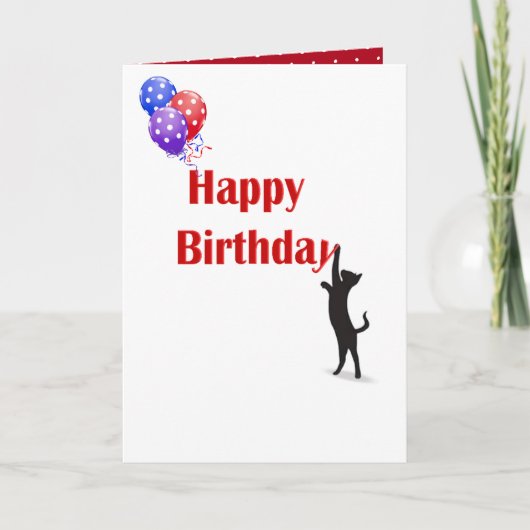 Carte rouge Joyeux anniversaire avec chat noir (Devant)
