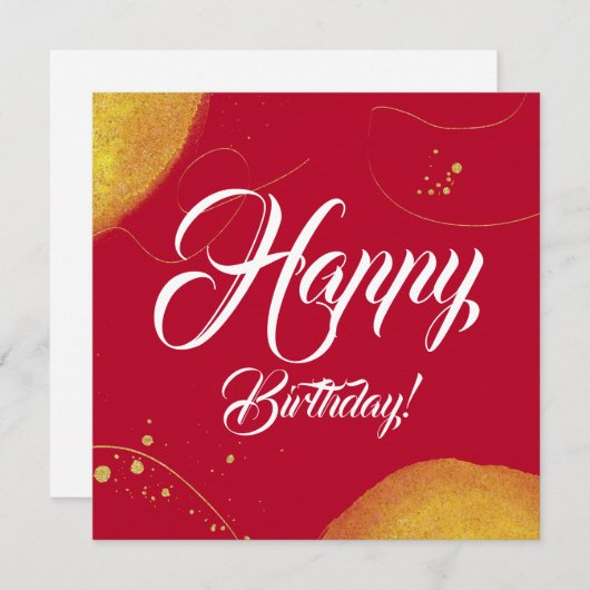 Carte Rouge minime moderne heureux anniversaire or plat (Devant / Derrière)