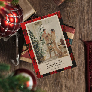 Carte Rouge moderne Plaid Joyeux vacances   Photo de fam