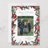 Carte Rouge Ornements & Pine Joyeux Noël Photo (Devant)