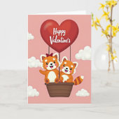 Carte rouge panda Saint-Valentin joyeuse (Fleur jaune)