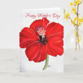 Carte rouge pour la fête des mères de l'Hibiscus (Fleur jaune)