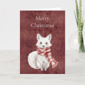 Carte Rouge Profond Fausse Lin (aspect lin) Fox Noël (Devant)