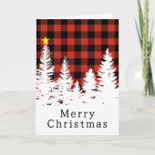 Carte Rouge Rustique Plaid de Buffalo Forêt Joyeux Noël (Devant)