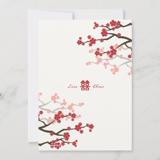 Carte Rouge Sakura Fleurs de cerisier Mariage chinois (Devant)