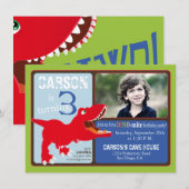 Carte rouge T-Rex Dinosaur 3e anniversaire (Devant / Derrière)