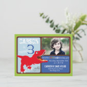 Carte rouge T-Rex Dinosaur 3e anniversaire (Debout devant)
