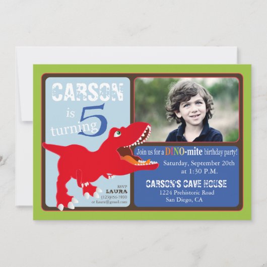 Carte Rouge T-Rex Dinosaur 5e anniversaire (Devant)
