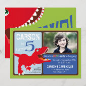 Carte Rouge T-Rex Dinosaur 5e anniversaire (Devant / Derrière)