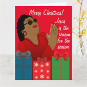 Carte Rouge & Vert Afrique Amérique grand-mère Noël (Fleur jaune)