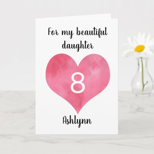 Carte rouge Watercolor Heart 8e anniversaire (Petite plante)