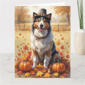 Carte Rough Collie À L'Automne Feuilles Thanksgiving Art (Devant)