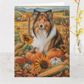 Carte Rough Collie Chien Automne Moisson Thankesgiving (Fleur jaune)