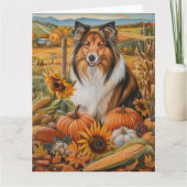 Carte Rough Collie Chien Automne Moisson Thankesgiving (Devant)