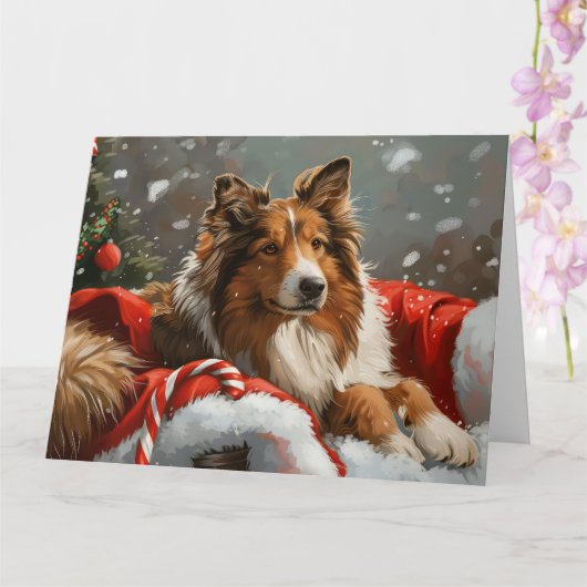 Carte Rough Collie Chien Festif de Noël (Orchidée)
