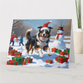 Carte Rough Collie Courir dans la neige avec le Casquett (Devant)