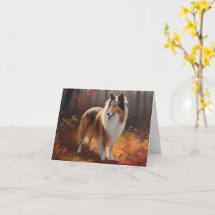 Carte Rough Collie dans les feuilles d'automne qui tombe