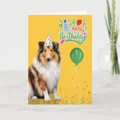 Carte Rough Collie Dog Party Hat Yellow Birthday (Devant)