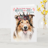 Carte Rough Collie Queen pour une journée Anniversaire a (Fleur jaune)