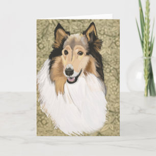 Carte Rough Collie sur un arrière - plan floral Brown 