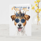 Carte Rough Jack Russell Chien King pour jour drôle Anni (Fleur jaune)